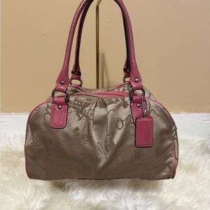 Coach Pink Trim Beige Satchel Handbag